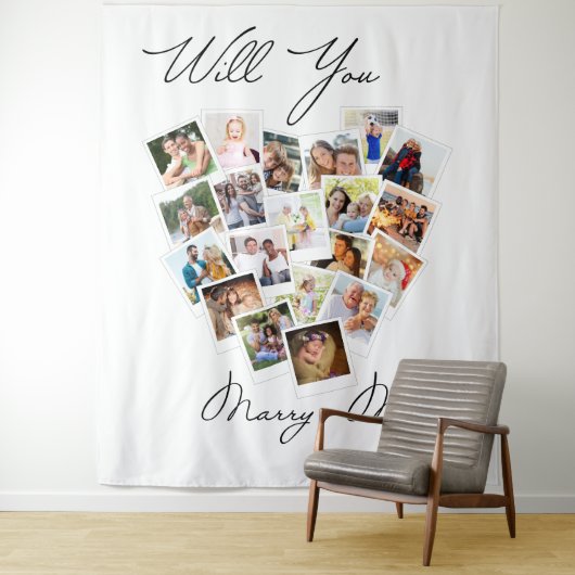 Hartenfotocollage Wil je met me trouwen Script Wandkleed (In situ)