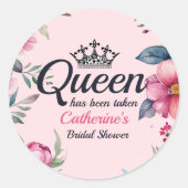 Hartenkoningin Roze Bruidsdouche Ronde Sticker (Voorkant)