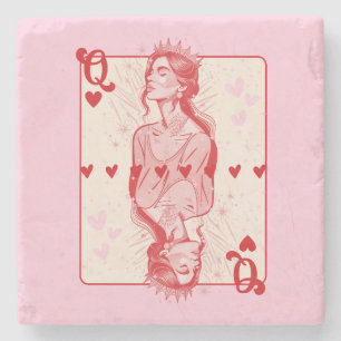 Hartenkoningin Roze Preppy Kunst Stenen Onderzetter