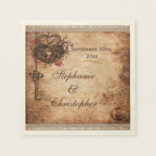 hartenslot en sleutel gepersonaliseerde bruiloft servetten