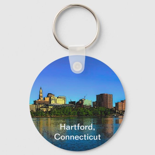 Hartford Connecticut Skyline Cartoon Sleutelhanger (Voorkant)