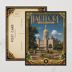Hartford Connecticut Vintage Art Deco Gouden Tijdp Briefkaart