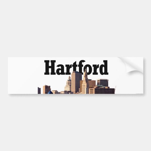 Hartford CT Skyline met "Hartford" in de hemel Bumpersticker (Voorkant)