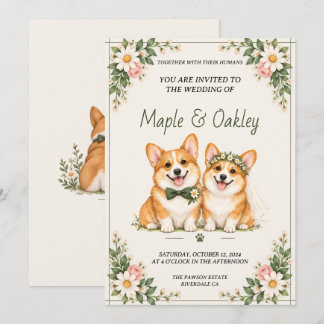 Hartige Corgi-hond Trouwuitnodiging Bloemrijk Rust Kaart