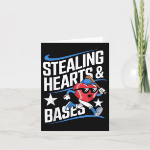 Hartjes en honken stelend honkbal Valentijnsdag Kaart