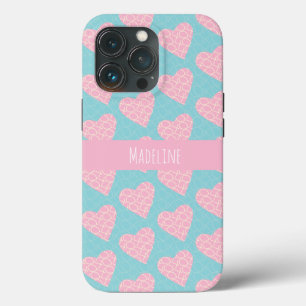 Hartjes Handgetekend Valentijnsdagpatroon Roze iPhone 13 Pro Hoesje