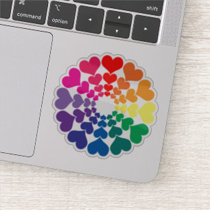Hartjes in de kleuren van de regenboog in een cirk sticker