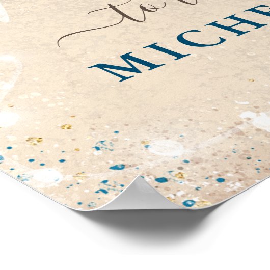 Hartjes in het Zandstrand Bruiloft Welkomstfeest Poster (Hoek)