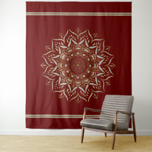 Hartjes mandala op een zwarte achtergrond wandtapi wandkleed