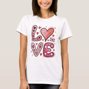Hartjes met lettering Roze LIEFDE Krabbelwerk Vale T-shirt