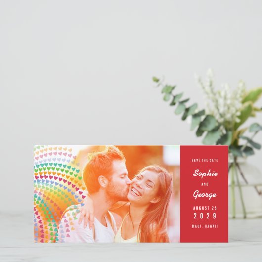 Hartjes met regenboog strooideeltjes Foto Save The Save The Date (Staand voorkant)