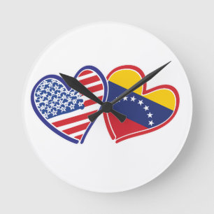 Hartjes met vlaggen van de VS en Venezuela Ronde Klok