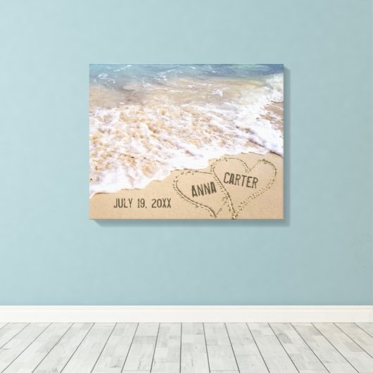 Hartjes op het strand met branding canvas afdruk (Insitu (Houten vloer))