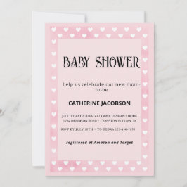 Hartjes op Roze Baby Shower Uitnodiging