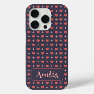 Hartjes Patroon Persoonlijke Tekst iPhone 15 Pro Case