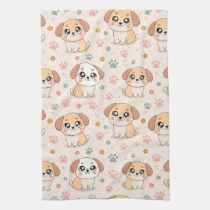 Hartjes Waterverf Patroon Met Malle Honden (6) Theedoek