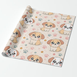 Hartjes Waterverfpatroon met Malle Honden (6) Cadeaupapier