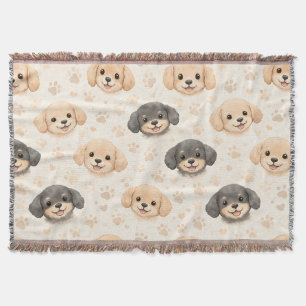 Hartjes Waterverfpatroon met Malle Puppies (3) Deken