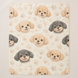 Hartjes Waterverfpatroon met Malle Puppies (3) Sherpa Deken