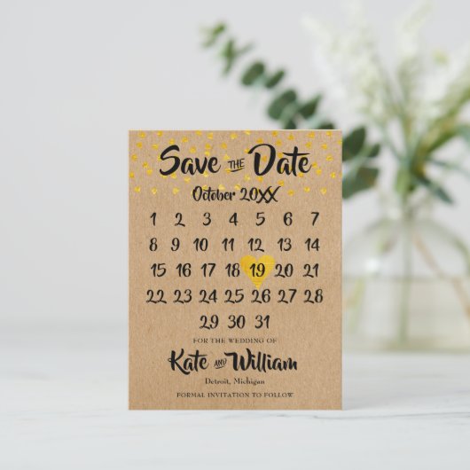 Hartkalender Rustieke Boho Foto Bewaar de datum Aankondigingskaart (Staand voorkant)