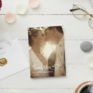 Hartkalligrafie Foto bruiloft Bedankt budget Notitiekaartje