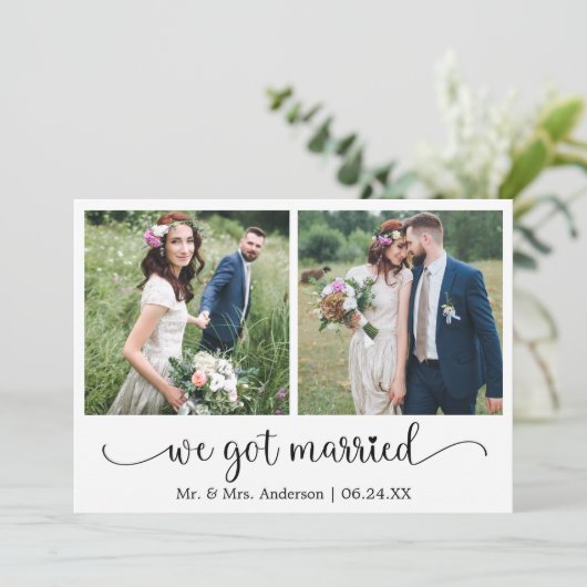 Hartkalligrafie We Got Married 2 Foto Aankondiging (Staand voorkant)