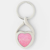 Hartkeychain Glitter Gepersonaliseerde naam Roze Sleutelhanger (Voorkant)
