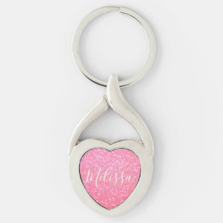 Hartkeychain Glitter Gepersonaliseerde naam Roze Sleutelhanger