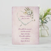 Hartlint en trouwringen op roze grond kaart (Staand voorkant)