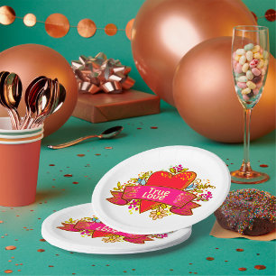 Hartlint met bloemmotieven papieren bordje