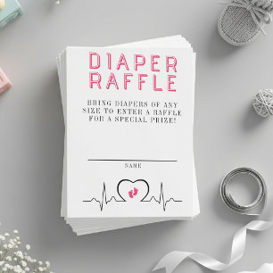 Hartmonitor Roze Baby Shower Luier Raffle Informatiekaartje
