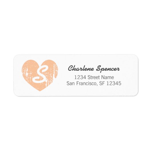  hartmonogram Peach Return Address Labels (Voorkant)