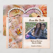 Hartparels, Oranje Rozen, vlinders Save Date Save The Date (Voorkant / Achterkant)