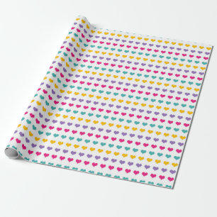 Hartpatroon: Blauw, Roze, Geel en Paars Cadeaupapier