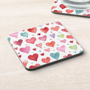 Hartpatroon Waterverf Modern Rood Roze Blauw Bier Onderzetter