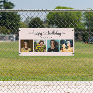 Hartscript 4 Foto Happy Birthday-banner Spandoek