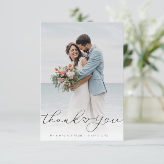 hartscript trouwfoto bedankt kaart (Staand voorkant)