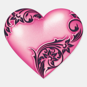 Hartscroller Lichte magenta w zwart Hart Sticker