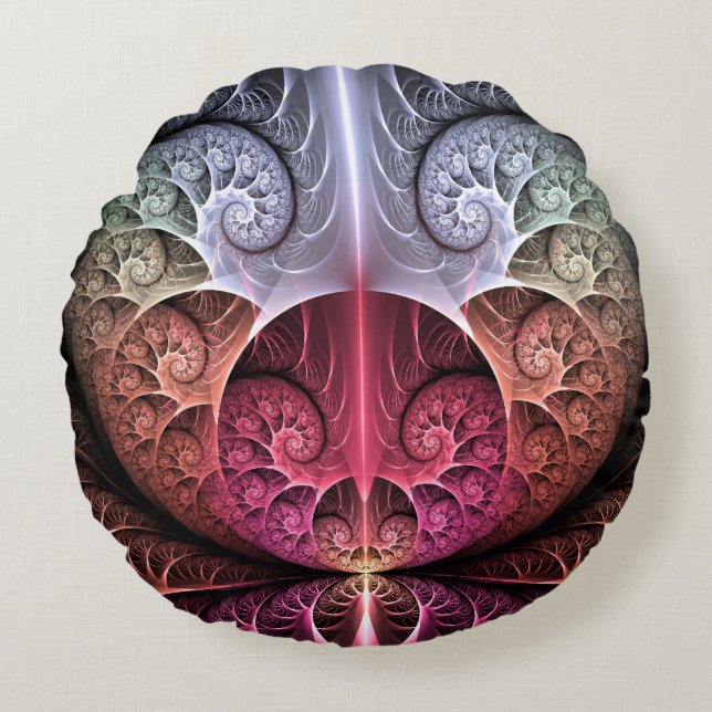 Hartslag, Abstracte Surreal Fantasy Fractal Art Rond Kussen (Voorkant)