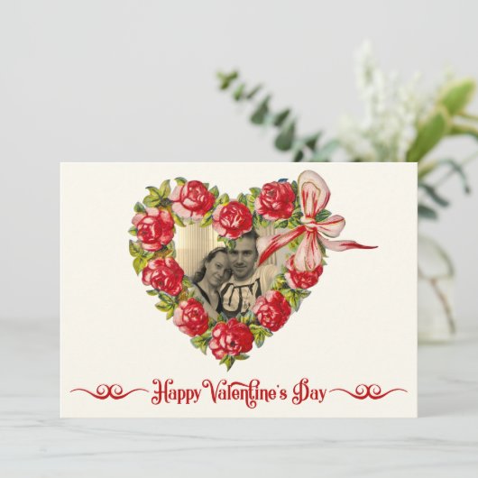 hartslag Floral Wreath Happy Valentine Dag Feestdagenkaart (Staand voorkant)