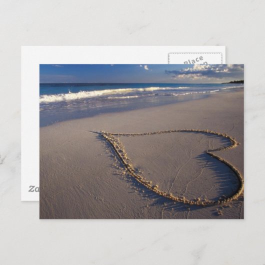 Hartslag getekend op de strand briefkaart (Voorkant / Achterkant)