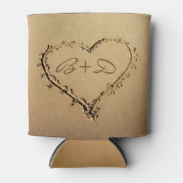 Hartslag in zand met liefdesprogramma's blikjeskoeler