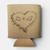 Hartslag in zand met liefdesprogramma's blikjeskoeler (Achterkant)