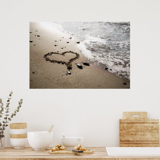 Hartslag in zand poster/canvas poster (Keuken)