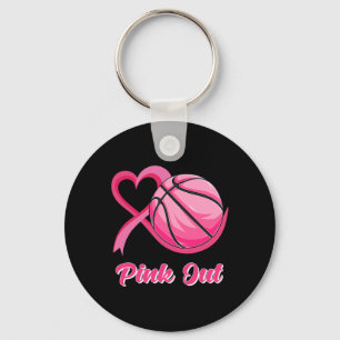Hartslag Ribbon Basketball Pink Out Breast Cancer Sleutelhanger