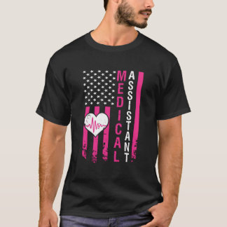 Hartslag Roze Amerikaanse vlag - Medische Assis T-shirt
