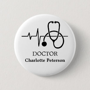 Hartslag Stethoscoop Dokter Naambordje Ronde Button 5,7 Cm