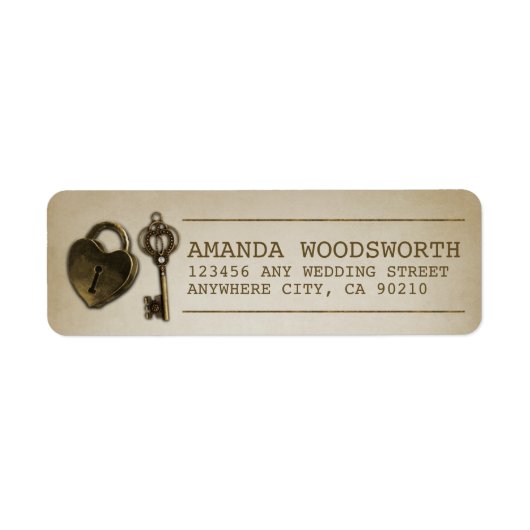 Hartslot en skelet Key Bruiloft Adresetiketten Etiket (Voorkant)