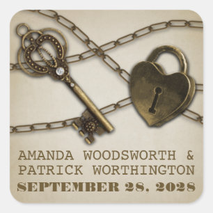 Hartslot en skelet Key Wedding Favor Stickers