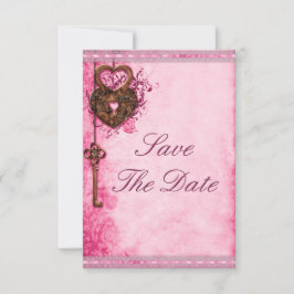 Hartslot & Key Roze Bruiloft Bewaar de datum Save The Date